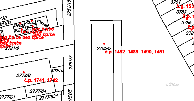 Šlapanice 1489,1490,1491,1492 na parcele st. 2765/5 v KÚ Šlapanice u Brna, Katastrální mapa
