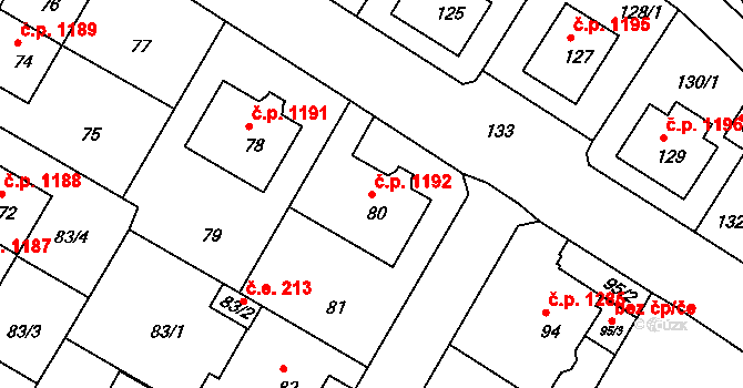 Rumburk 1 1192, Rumburk na parcele st. 80 v KÚ Rumburk, Katastrální mapa