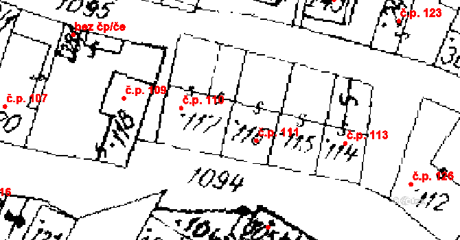 Žiželice 111 na parcele st. 116 v KÚ Žiželice nad Cidlinou, Katastrální mapa