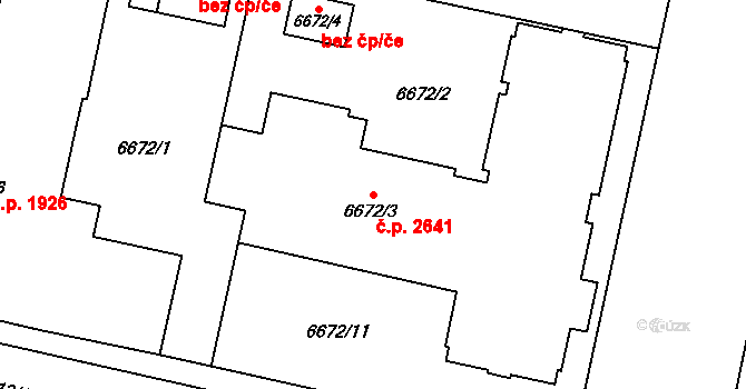 Jižní Předměstí 2641, Plzeň na parcele st. 6672/3 v KÚ Plzeň, Katastrální mapa