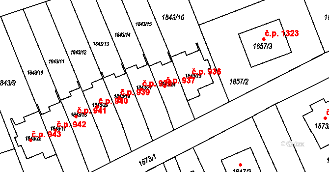 Prostřední Suchá 937, Havířov na parcele st. 1843/24 v KÚ Prostřední Suchá, Katastrální mapa