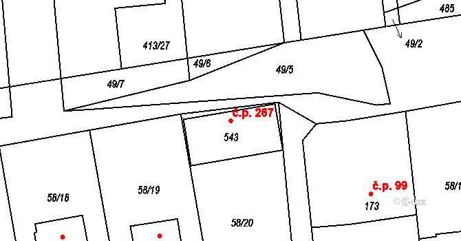 Roudná 267 na parcele st. 543 v KÚ Roudná nad Lužnicí, Katastrální mapa