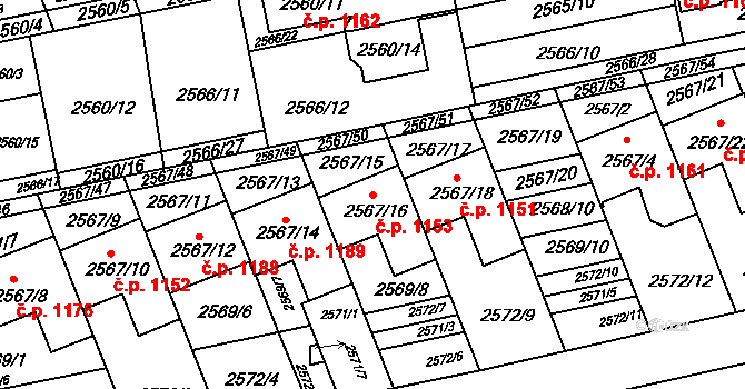 Komín 1153, Brno na parcele st. 2567/16 v KÚ Komín, Katastrální mapa
