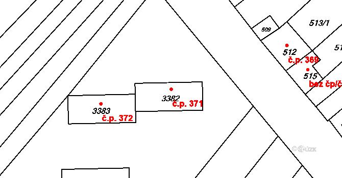 Šaratice 371 na parcele st. 3382 v KÚ Šaratice, Katastrální mapa