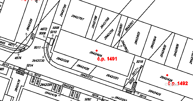 Kuřim 1491 na parcele st. 2642/424 v KÚ Kuřim, Katastrální mapa