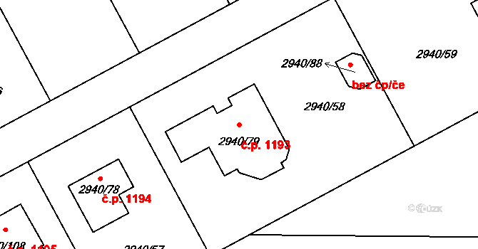 Sedlčany 1193 na parcele st. 2940/79 v KÚ Sedlčany, Katastrální mapa