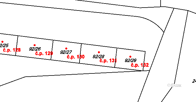 Bukovany 131 na parcele st. 92/28 v KÚ Bukovany u Sokolova, Katastrální mapa