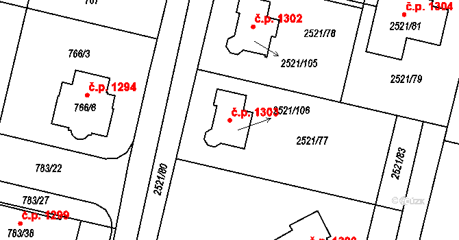 Mohelnice 1303 na parcele st. 2521/106 v KÚ Mohelnice, Katastrální mapa