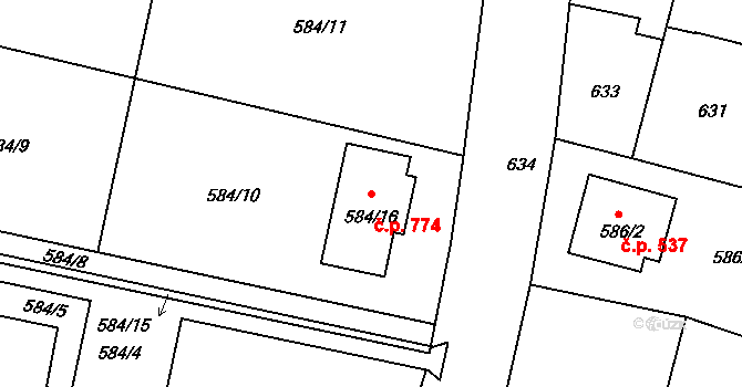 Kamenice nad Lipou 774 na parcele st. 584/16 v KÚ Kamenice nad Lipou, Katastrální mapa