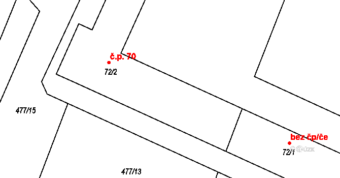 Ždánov 70 na parcele st. 72/2 v KÚ Ždánov, Katastrální mapa