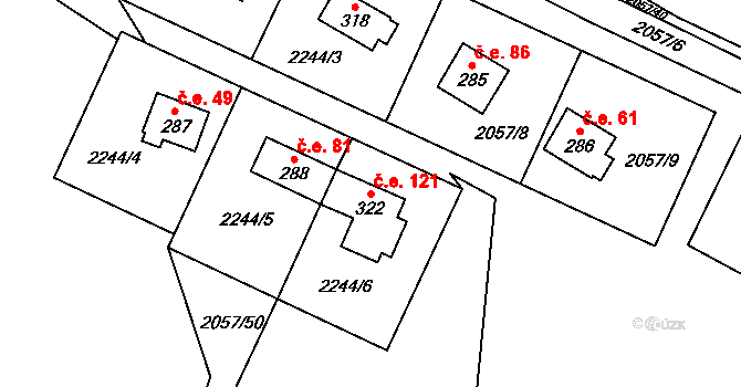 Šindelová 121 na parcele st. 322 v KÚ Milíře u Šindelové, Katastrální mapa