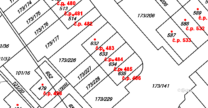 Velké Přílepy 484 na parcele st. 633 v KÚ Velké Přílepy, Katastrální mapa