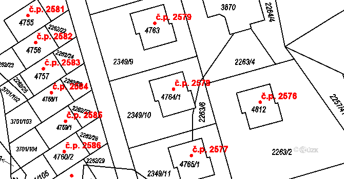 Rožnov pod Radhoštěm 2578 na parcele st. 4764/1 v KÚ Rožnov pod Radhoštěm, Katastrální mapa
