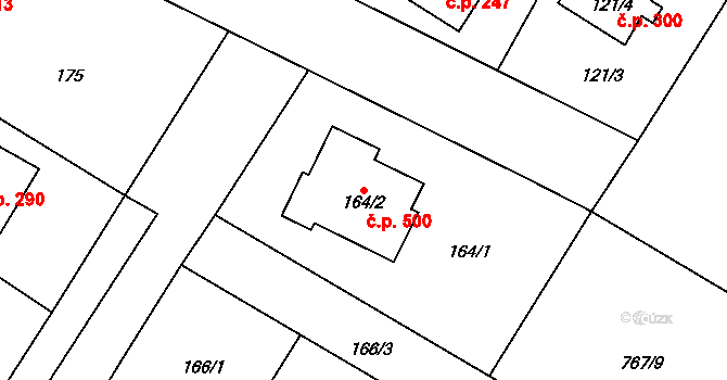 Senec 500, Zruč-Senec na parcele st. 164/2 v KÚ Senec u Plzně, Katastrální mapa