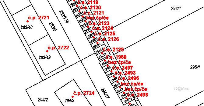 Znojmo 2128 na parcele st. 294/16 v KÚ Znojmo-Louka, Katastrální mapa