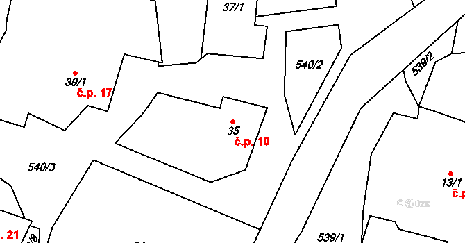 Sovinec 10, Jiříkov na parcele st. 35 v KÚ Sovinec, Katastrální mapa