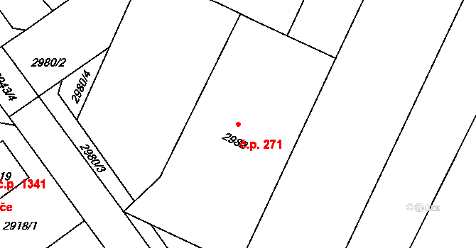 Předměstí 271, Litoměřice na parcele st. 2982 v KÚ Litoměřice, Katastrální mapa