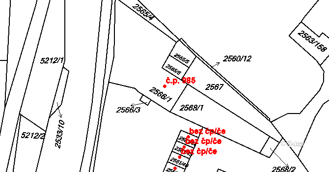 Předměstí 985, Litoměřice na parcele st. 2566/1 v KÚ Litoměřice, Katastrální mapa