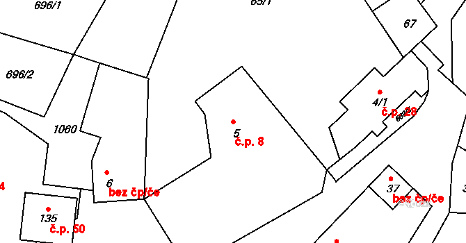 Čeňovice 8, Teplýšovice na parcele st. 5 v KÚ Čeňovice, Katastrální mapa