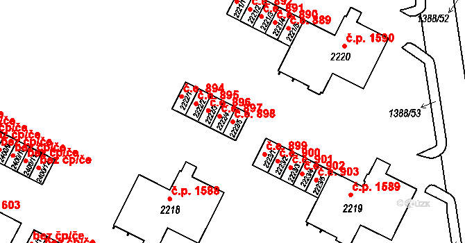 Slaný 898 na parcele st. 2222/5 v KÚ Slaný, Katastrální mapa