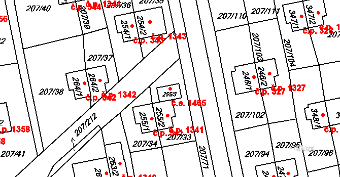 Sezimovo Ústí 1465 na parcele st. 255/3 v KÚ Sezimovo Ústí, Katastrální mapa