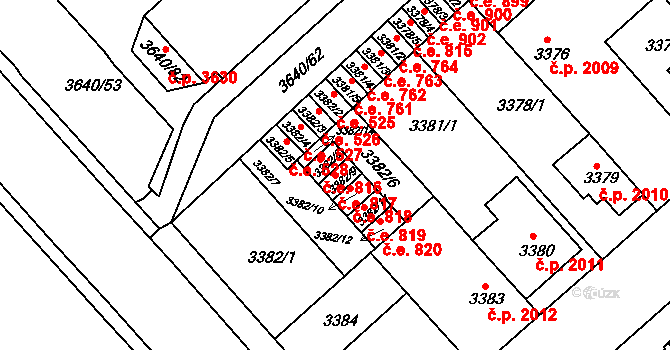 Znojmo 817 na parcele st. 3382/9 v KÚ Znojmo-město, Katastrální mapa