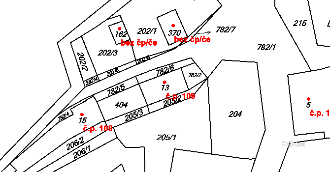 Fryšava pod Žákovou horou 109 na parcele st. 13 v KÚ Fryšava pod Žákovou horou, Katastrální mapa
