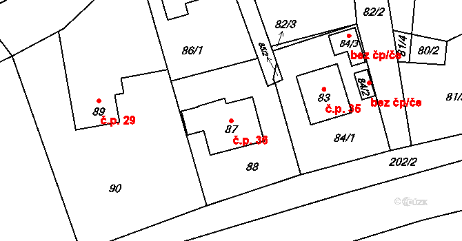 Střemchoví 36, Dolní Loučky na parcele st. 87 v KÚ Střemchoví, Katastrální mapa