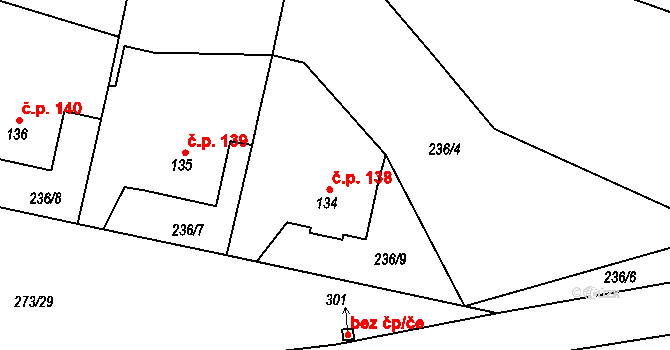 Štěpánov nad Svratkou 138 na parcele st. 134 v KÚ Štěpánov nad Svratkou, Katastrální mapa