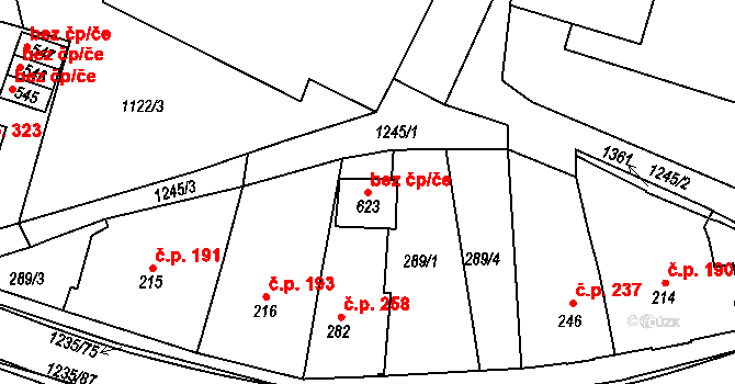 Hronov 38819325 na parcele st. 623 v KÚ Zbečník, Katastrální mapa