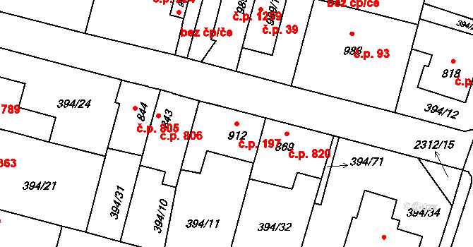 Kateřinky 197, Opava na parcele st. 912 v KÚ Kateřinky u Opavy, Katastrální mapa