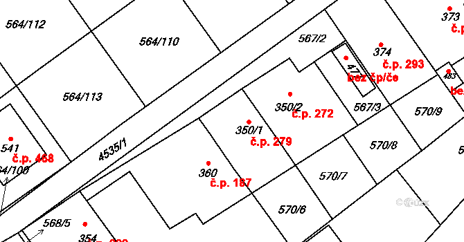 Mistřice 279 na parcele st. 350/1 v KÚ Mistřice I, Katastrální mapa