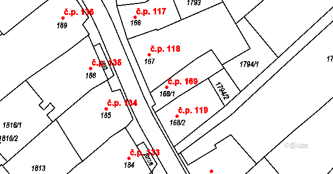 Hostěrádky-Rešov 169 na parcele st. 168/1 v KÚ Hostěrádky, Katastrální mapa
