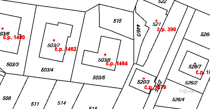 Kunovice 1464 na parcele st. 503/8 v KÚ Kunovice u Uherského Hradiště, Katastrální mapa