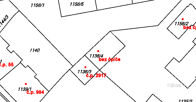 Opava 50170325 na parcele st. 1136/4 v KÚ Opava-Předměstí, Katastrální mapa
