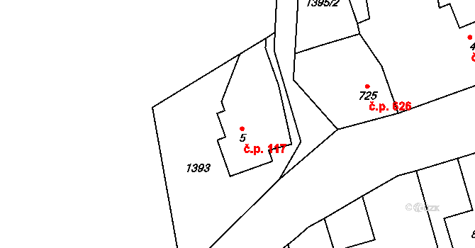 Lom 117 na parcele st. 5 v KÚ Lom u Mostu, Katastrální mapa