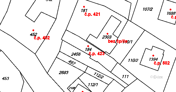 Skuteč 423 na parcele st. 184 v KÚ Skuteč, Katastrální mapa