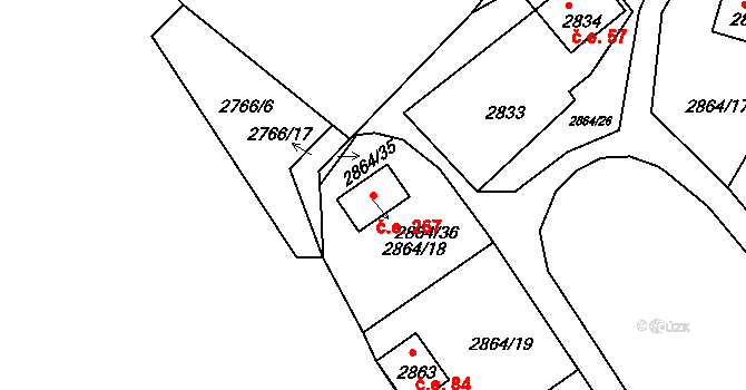 Lhota Samoty 267, Planá nad Lužnicí na parcele st. 2864/36 v KÚ Planá nad Lužnicí, Katastrální mapa