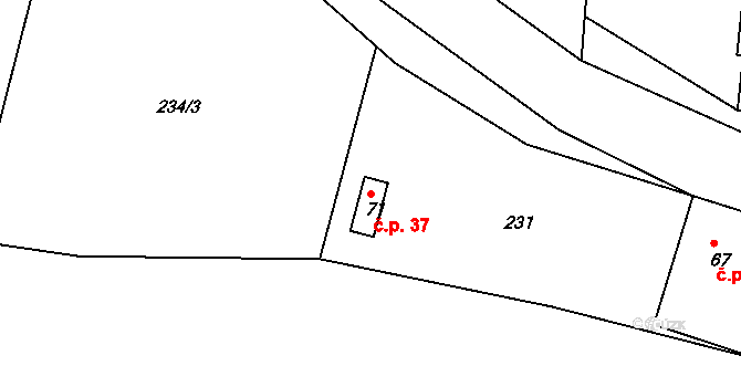 Krsice 37, Čimelice na parcele st. 71 v KÚ Krsice, Katastrální mapa