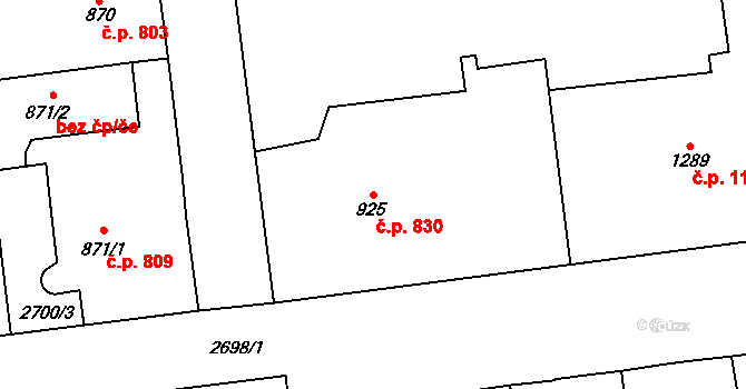 Choceň 830 na parcele st. 925 v KÚ Choceň, Katastrální mapa