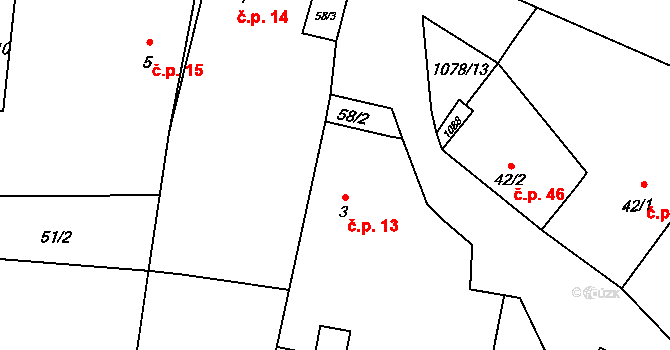 Salavice 13, Třešť na parcele st. 3 v KÚ Salavice, Katastrální mapa