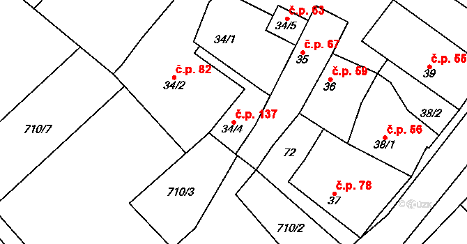 Horní Počaply 137 na parcele st. 34/4 v KÚ Horní Počaply, Katastrální mapa