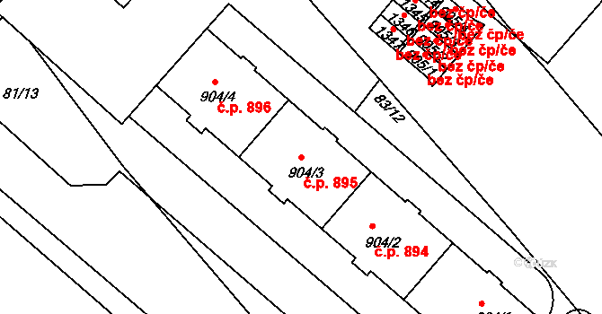 Neratovice 895 na parcele st. 904/3 v KÚ Neratovice, Katastrální mapa
