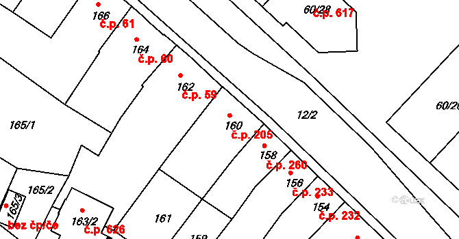 Veselí nad Lužnicí I 205, Veselí nad Lužnicí na parcele st. 160 v KÚ Veselí nad Lužnicí, Katastrální mapa