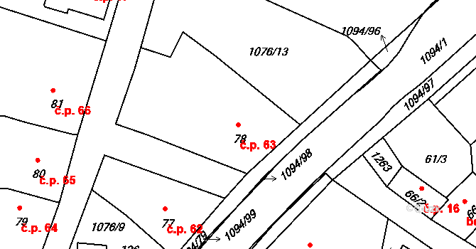 Borovy 63 na parcele st. 78 v KÚ Borovy, Katastrální mapa