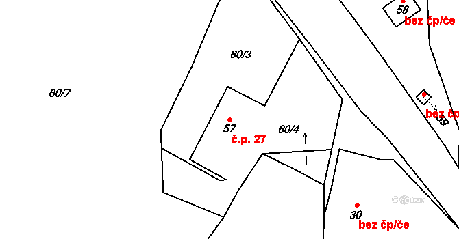 Křížovice 27, Plánice na parcele st. 57 v KÚ Křížovice u Číhaně, Katastrální mapa