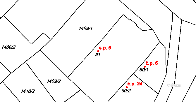Čepinec 6, Žinkovy na parcele st. 91 v KÚ Žinkovy, Katastrální mapa