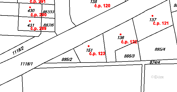 Velká Ves 123, Broumov na parcele st. 151 v KÚ Velká Ves u Broumova, Katastrální mapa