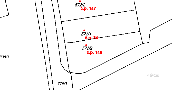 Olivětín 146, Broumov na parcele st. 571/2 v KÚ Broumov, Katastrální mapa