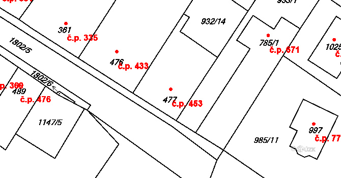 Sezemice 453 na parcele st. 477 v KÚ Sezemice nad Loučnou, Katastrální mapa